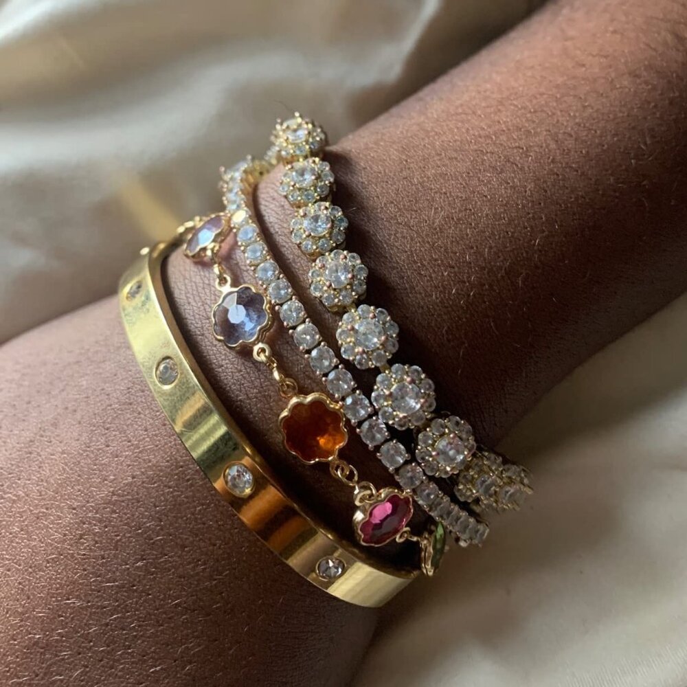 Neiman Marcus Barzel 18K Gold Plated Multicolor Crystal Bracelet